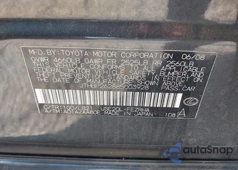 2008 Lexus Is F z USA, uszkodzony, nr VIN JTHBP262885003928